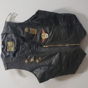 Hudson Leather Zip Front Biker Vest with Ladies of Harley/Lady Rider Applique